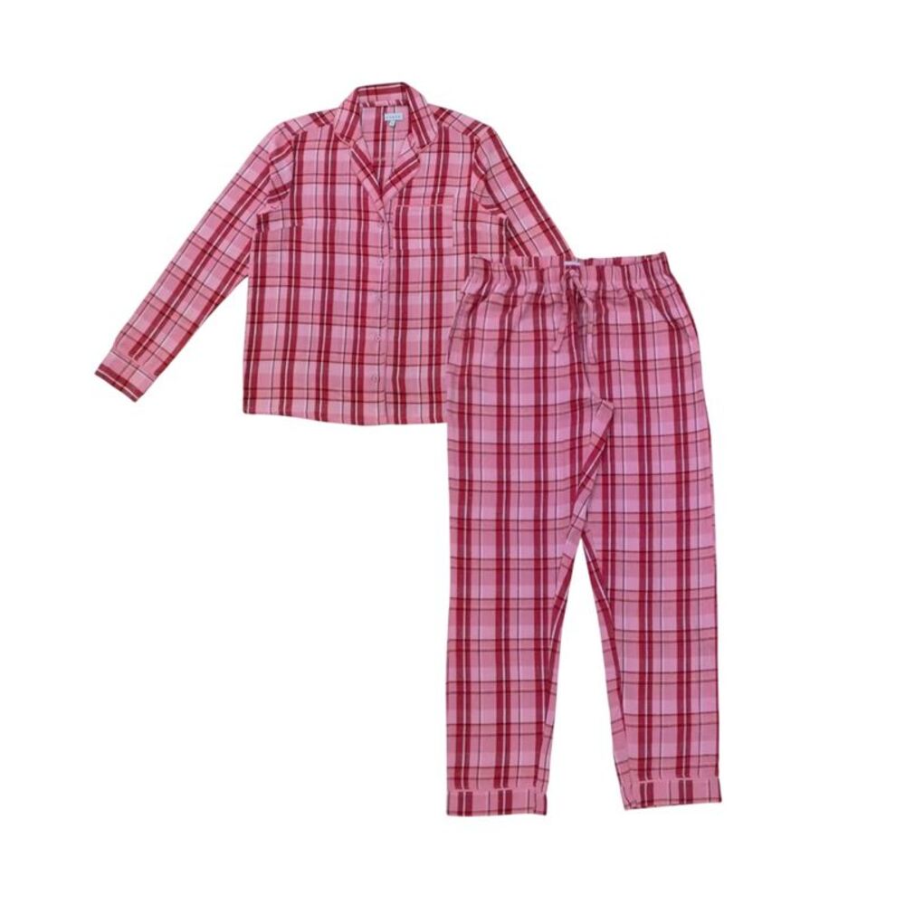 Linea Womens/Ladies Cotton Checked Button Front Long Pyjama Set (Pack of 1) / Pi
